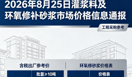 虎林2026年8月25日灌浆料及环氧修补砂浆市场价格信息通报